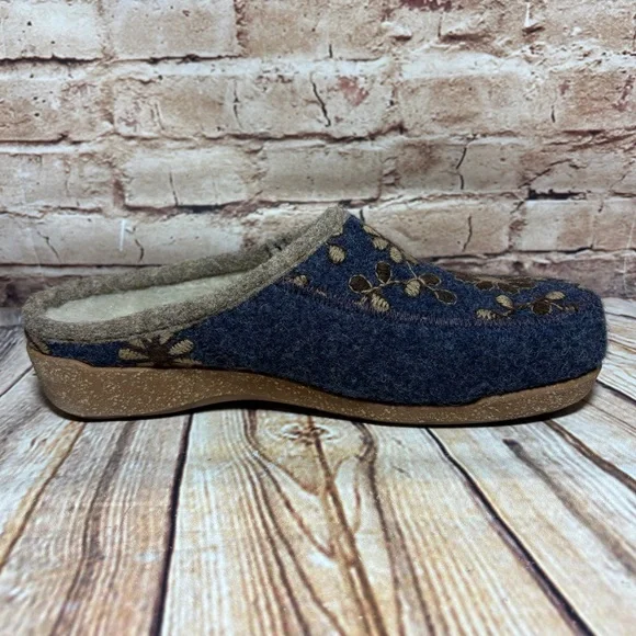 Taos Woolderness 2 EUR 40 US 9 -9.5 Navy Boiled Wool Cork Slip On Clog Slipper - Picture 4 of 12